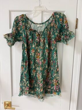 Natural Life Boho Floral Peasant Top in Teal - Free People